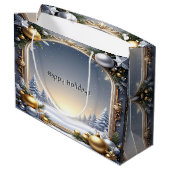 Weihnachtsrahmen Weihnachtsgeschenk-Tasche Große Geschenktüte (Rückseite Schrägansicht)