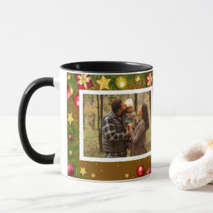 Weihnachtsrand aus Kiefer und Gold Foto Tasse
