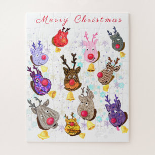 Weihnachtsrätsel Bunte Spielzeuge Hirsche mit Gloc Puzzle