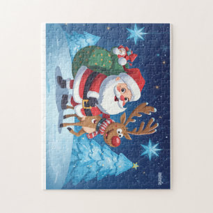 Weihnachtsrätsel mit Weihnachtsmann und Rentier Puzzle