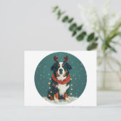 Weihnachtsredeer Bernese Mountain Dog Feiertagspostkarte (Stehend Vorderseite)