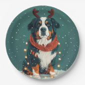 Weihnachtsredeer Bernese Mountain Dog Pappteller (Vorderseite)