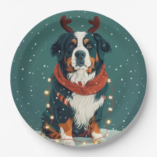Weihnachtsredeer Bernese Mountain Dog Pappteller (Vorderseite)