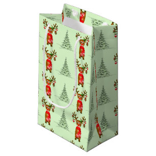 Weihnachtsreder und Pinienbäume - Geschenktasche Kleine Geschenktüte