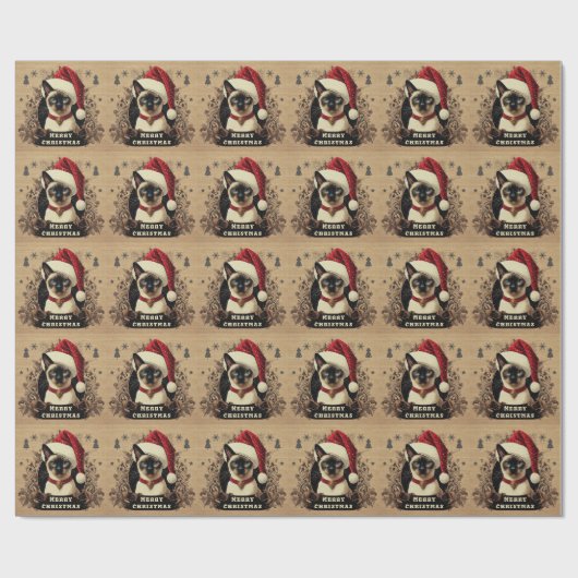 Weihnachtsregal Siamese Cat, Xmas Santa Kitten Geschenkpapier (Flach)