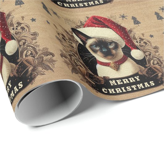 Weihnachtsregal Siamese Cat, Xmas Santa Kitten Geschenkpapier (Rolleneckpunkt)