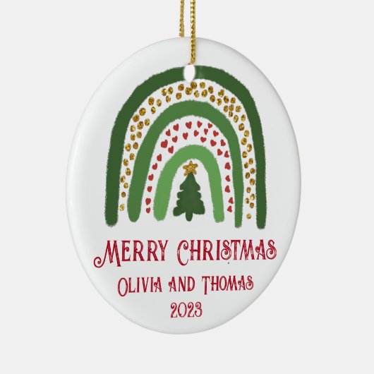 Weihnachtsregenbogen Glitzer Rot Gold Grün Keramik Ornament (Rechts)