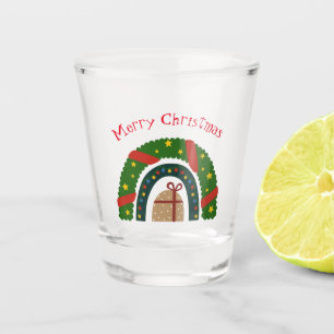 Weihnachtsregenbogen mit einem Geschenk Schnapsglas