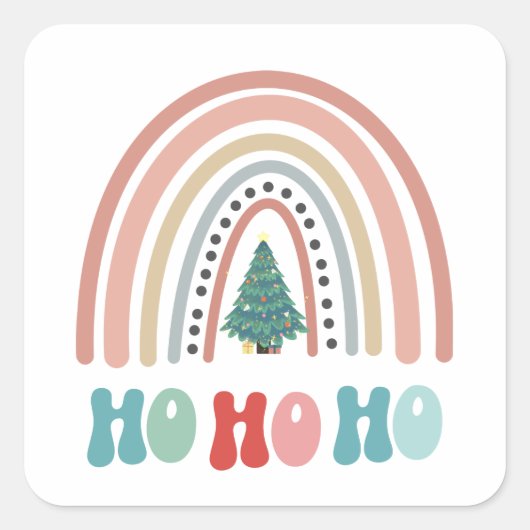 Weihnachtsregenbogenbaum mit hospho quadratischer aufkleber (Vorderseite)