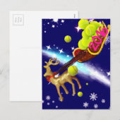 Weihnachtsreh mit Schlitten Feiertagspostkarte (Vorne/Hinten)