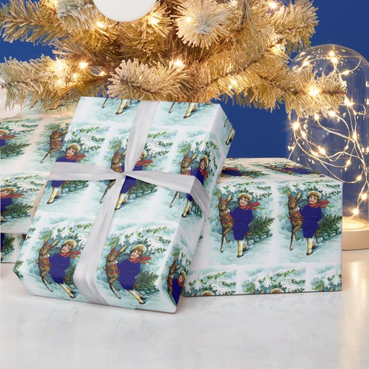 Weihnachtsreh und Kind Geschenkpapier (Feiertage)
