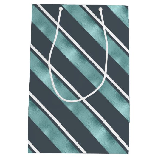 Weihnachtsreifen Muster Aquamarin ID862 Mittlere Geschenktüte (Rückseite)