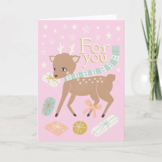 Weihnachtsreiniger Rosa Goldillustrierung Karte (Vorderseite)