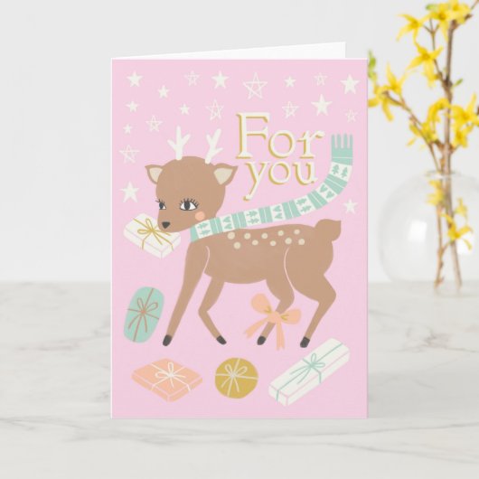 Weihnachtsreiniger Rosa Goldillustrierung Karte (Gelbe Blume)