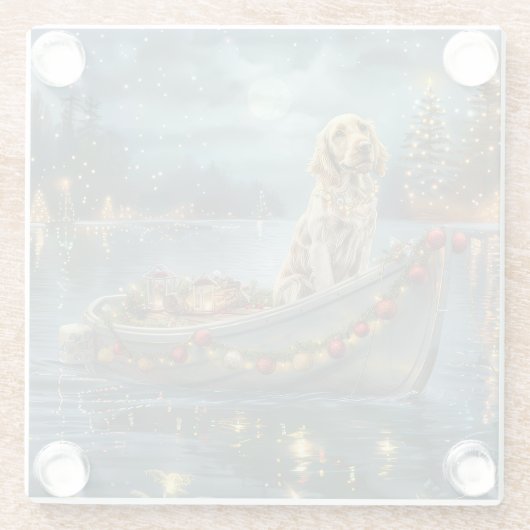 Weihnachtsreise des englischen Setters Glasuntersetzer (Rückseite)