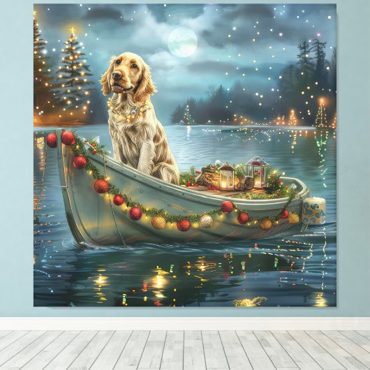 Weihnachtsreise des englischen Setters Leinwanddruck (Insitu (Holzboden))