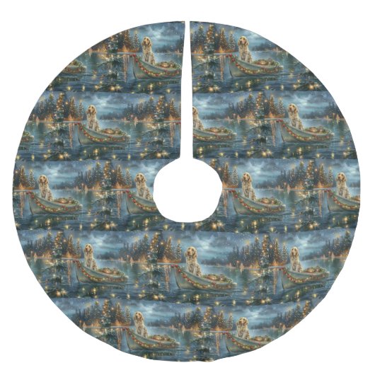 Weihnachtsreise des englischen Setters Polyester Weihnachtsbaumdecke (Vorderseite)