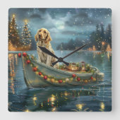 Weihnachtsreise des englischen Setters Quadratische Wanduhr (Vorderseite)
