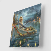 Weihnachtsreise des englischen Setters Quadratische Wanduhr (Winkel)