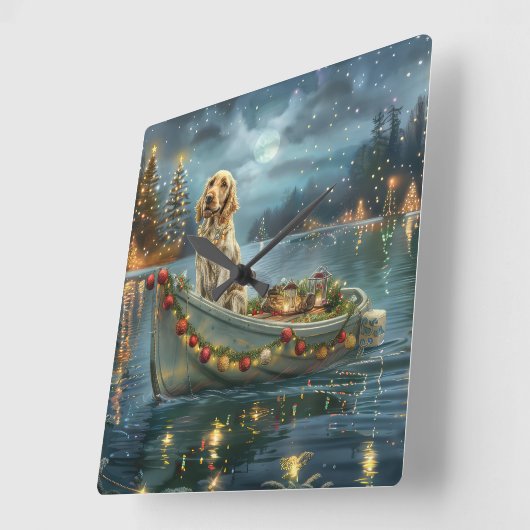 Weihnachtsreise des englischen Setters Quadratische Wanduhr (Winkel)