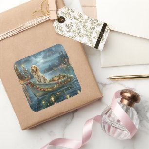 Weihnachtsreise des englischen Setters Quadratischer Aufkleber