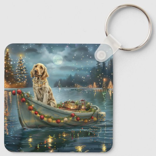 Weihnachtsreise des englischen Setters Schlüsselanhänger (Rückseite)