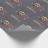 Weihnachtsren-Hundemuster | frohe Feiertage Geschenkpapier (Ecke)