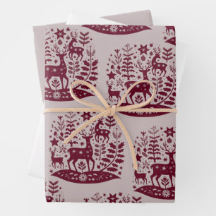 Weihnachtsren Nordische Volkskunst Skandinavisch Geschenkpapier Set