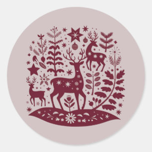 Weihnachtsren Nordische Volkskunst Skandinavisch Runder Aufkleber