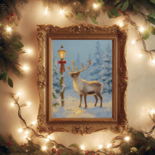 Weihnachtsrenne unter dem Lampenlicht Poster