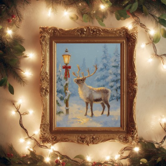Weihnachtsrenne unter dem Lampenlicht Poster