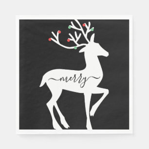 Weihnachtsrentier Fröhlich Schwarz Papier Serviette