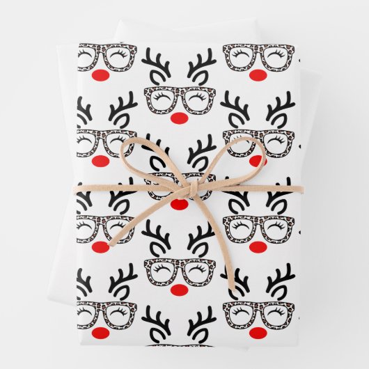 Weihnachtsrentier Leopardengläser Urlaub Geschenkpapier Set (Beispiel)