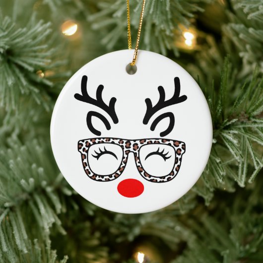 Weihnachtsrentier Leopardengläser Urlaub Keramik Ornament (Baum)