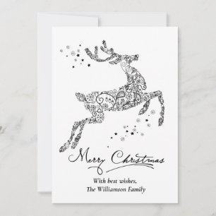 Weihnachtsrentier Minimalist Schwarz Weiß Feiertagskarte