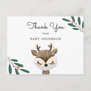 Weihnachtsrentier mit Maske Baby Shower Danke Postkarte