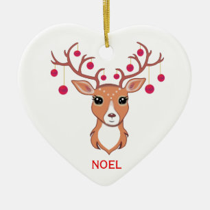 Weihnachtsrentier mit roten Kugeln Keramik Ornament