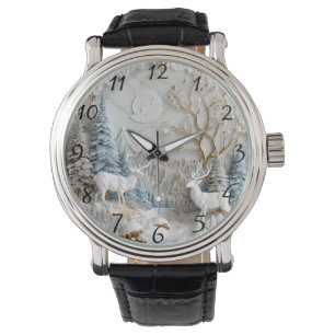 Weihnachtsrentier mit Schneeflocken Armbanduhr