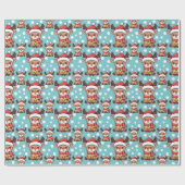 Weihnachtsrentier mit Weihnachtsmannmütze Geschenkpapier (Flach)