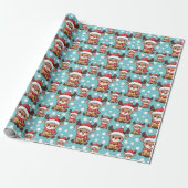 Weihnachtsrentier mit Weihnachtsmannmütze Geschenkpapier (Ungerollt)