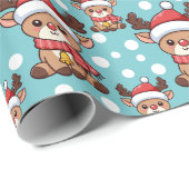Weihnachtsrentier mit Weihnachtsmannmütze Geschenkpapier (Rolleneckpunkt)