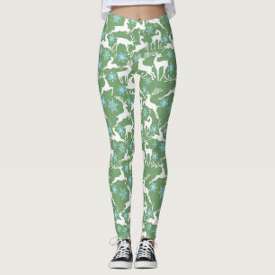 Weihnachtsrentier-Muster, weiß 02 L grüner Hinterg Leggings