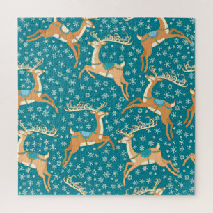 Weihnachtsrentier: Nahtloses Vintage-Muster. Puzzle