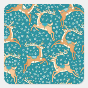 Weihnachtsrentier: Nahtloses Vintage-Muster. Quadratischer Aufkleber