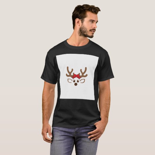 Weihnachtsrentier - Niedlicher Happy Rentier mit T-Shirt (Vorne ganz)