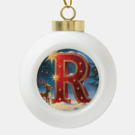 Weihnachtsrentier Personalisierter Anfangsbuchstab Keramik Kugel-Ornament