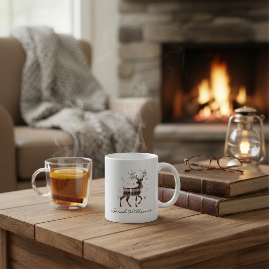 Weihnachtsrentier rotes Büffelkaromuster Jumbo-Tasse