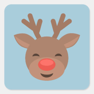 Weihnachtsrentier Rudolf auf Hellblau Quadratischer Aufkleber