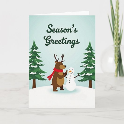 Weihnachtsrentier Schneemann Karte (Vorderseite)