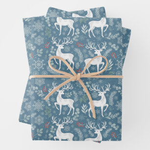 Weihnachtsrentier, Waldbeeren, Schneeflocken Geschenkpapier Set